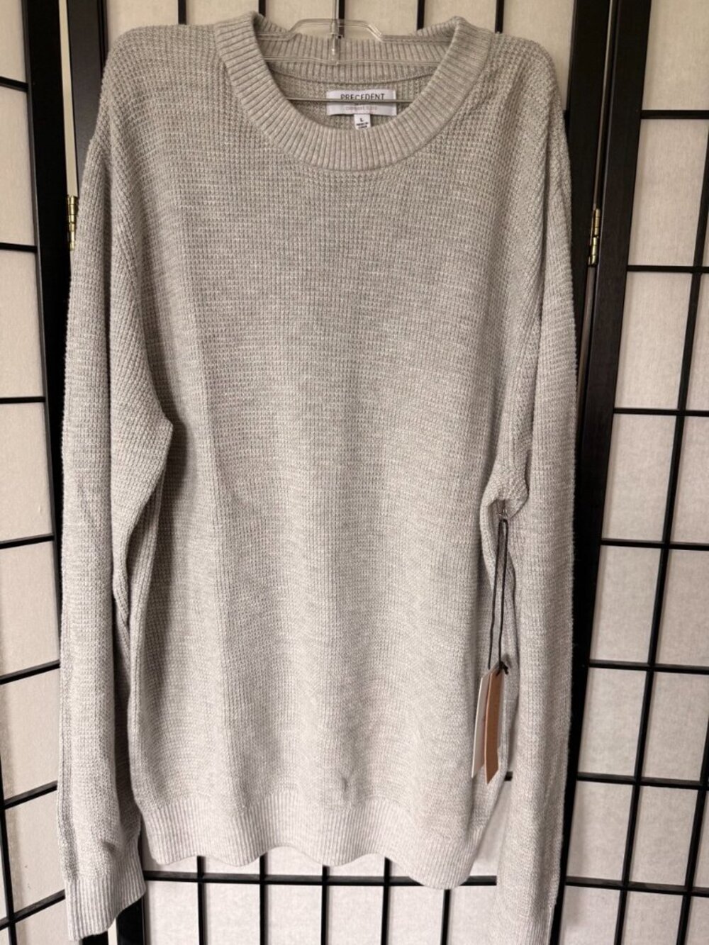 Precedent Men’s Cashmere Blend Waffle Knit Crewneck Sweater – Ice Grey – Size L